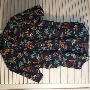 Gap short sleeve Hawaiian surfer button shirt size Medium palm tree & jeep
